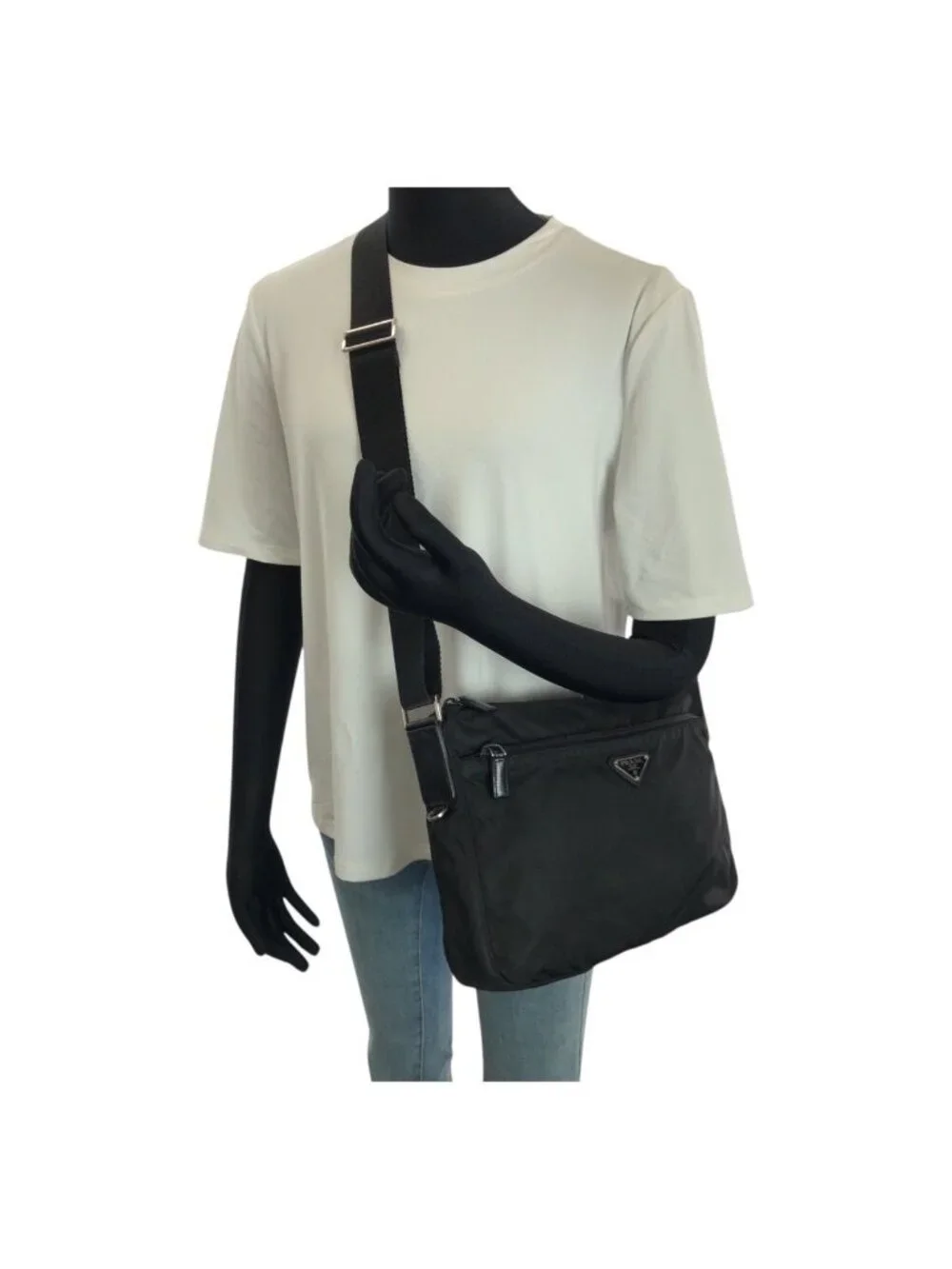 Prada Tessuto Black Silver Nylon Shoulder